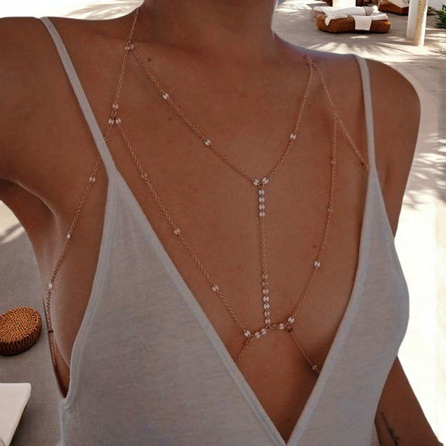 European and American Cross-Border Jewelry Sexy Exaggerated Beach Chain Chest Chain Nightclub Beach Fashion Sequin Tassel Body Chain