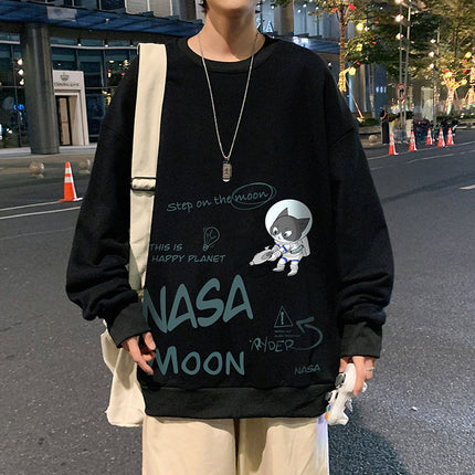 Sweatshirt Men's Spring and Autumn Loose Thin Round Neck Long Sleeve Hong Kong Style Trendy Brand Boys Couple's Casual Pullover Zhongshan Jacket