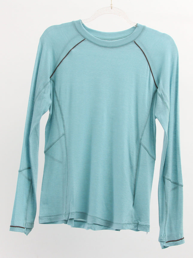 Merino Wool Long-Sleeved T-Shirt for Women, Antibacterial, Deodorant, Contrasting Shoulder Line, Waist Slimming Look, Outdoor Sports, Hiking and Fitness