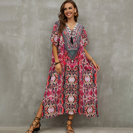 European and American new polyester printed beach dress loose bikini swimsuit cover shirt seaside vacation sun protection shirt for women