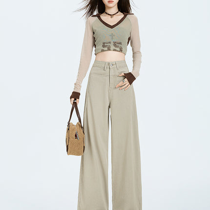 American Retro Wide-Leg Pants 2025 Autumn New Trendy Design Loose Slimming Versatile Floor-Length Jeans for Women