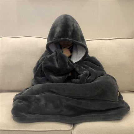 Hooded Blanket, Lazy Blanket That Can Be Worn Outside, Lazy Flannel Pajamas, Tv Blanket, Outdoor Cold-Proof Hooded Blanket for Home Use