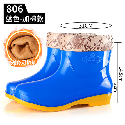 Four Seasons Short Tube Sunny Rain Women's Water Shoes Fashion Purple Rain Shoes Kitchen Canteen Mom Cleaning Non-slip Rubber Shoes Rain Boots