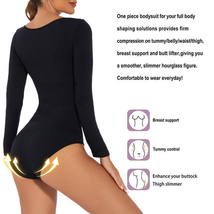 Cross-Border Trade European and American Plus-Size Bodysuit Sexy Tight-Fitting Shapewear Long-Sleeve Tummy Control Shapewear Slimming Garment