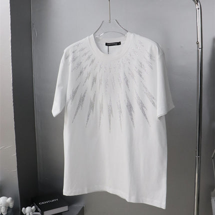 340kg plus fat plus size European trendy brand blockbuster hot drilling lightning men and women wear loose short sleeve T-shirt fat jacket