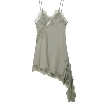 Cross-Border Women's Clothing Wholesale 2025 Summer New European and American Style Suspender Lace Irregular Hem Dress
