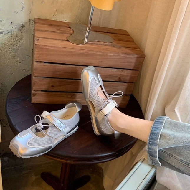 Cowhide Grape Mom Functional Ugly Cute Casual sneaker Women's Side Empty Sandals Velcro Drawstring Flat Lizen Shoes