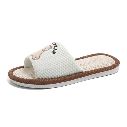 Bear Style Indoor Linen Slippers for Women Summer Home Non-Slip Women's Spring & Fall Seasons Fabric Floor Mops