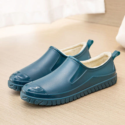 Thickened New Rain Boots Women's Four Seasons Yuanbao Shallow Water Shoes Middle-aged Short Tube Waterproof Non-slip fleece-lined Warm Rubber Rain Boots