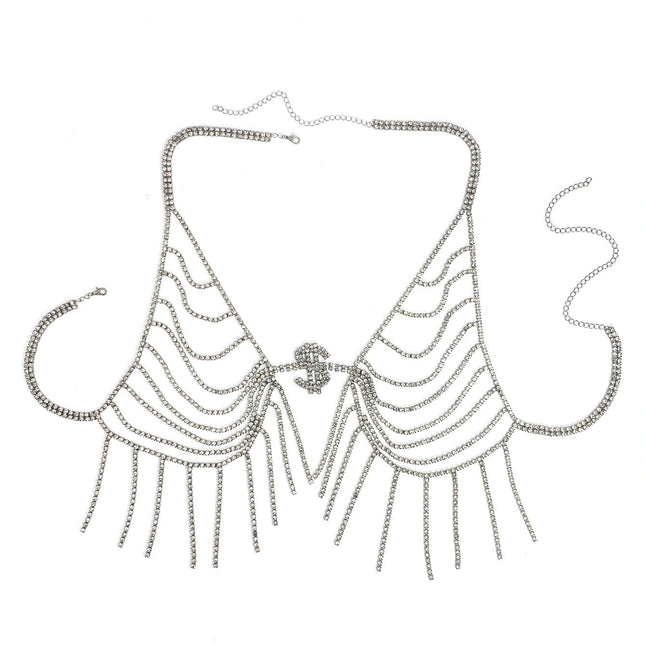 Cross-border Europe and the United States hot dollar tassel chest chain nightclub sexy trend rhinestone body chain women