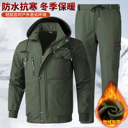 Autumn and Winter Velvet Waterproof Jacket Outdoor Mountaineering Suit Men's Windproof Thickeneded Cold-Resistant Wear-Resistant Warm Workwear