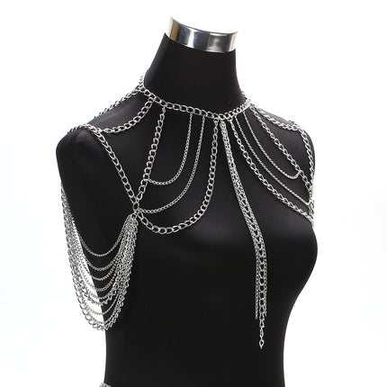 Cross-border explosive jewelry ladies sexy multilayer metal aluminum chain tassel neck chain waist chain set of body chain accessories