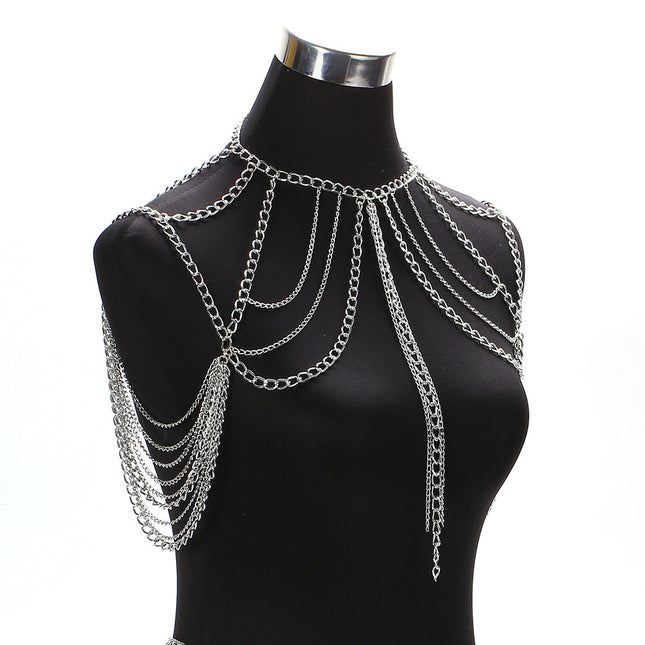 Cross-border explosive jewelry ladies sexy multilayer metal aluminum chain tassel neck chain waist chain set of body chain accessories