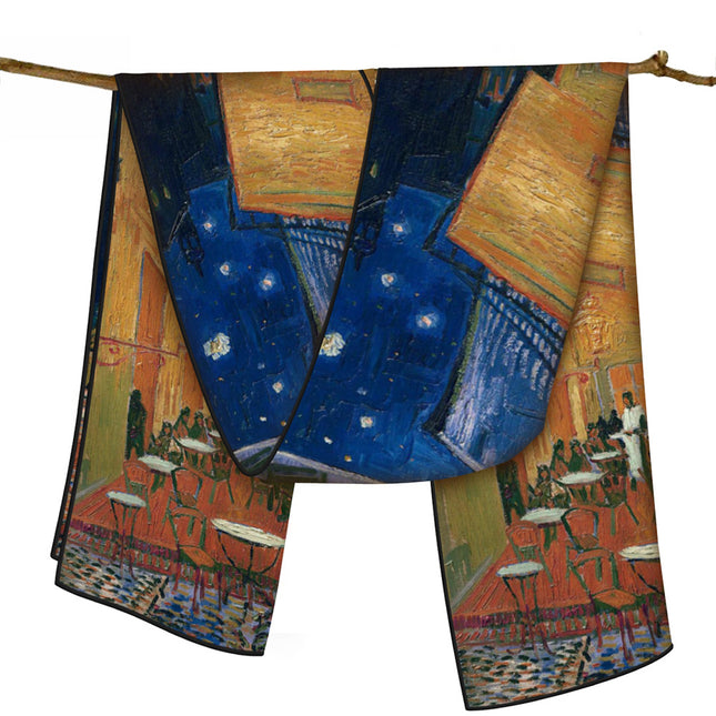 150cm Spring Long Van Gogh Oil Painting Series Starry Sky Women's Long Silk Scarf All-Match Shawl Scarf Scarf for All Seasons