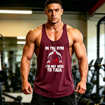 Summer Men's Vest Thin Strap Sports European and American Bodybuilding Fitness T-shirt Printed logo Waistle I-Shoulder Loose Men