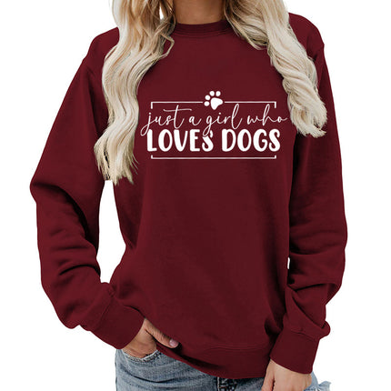 Loves dogs Printed Round Neck Women's Top Sweater Foreign Trade Supply Autumn and Winter Coat Casual Loose European Size Cross