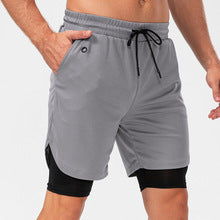 Cross-border European and American Size in stock Fitness Loose Quick-drying Running Ball Sports Mesh Double-layer Fake Two-piece Shorts