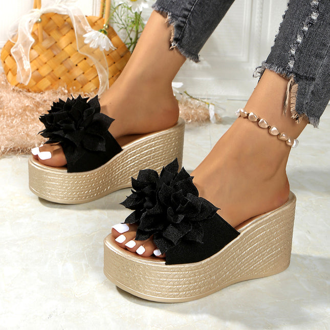 Wedge Women's Sandals for Women 2025 Summer New Export Flower Sponge Cake Thick-Soled Fish Mouth Outer Slippers for Women