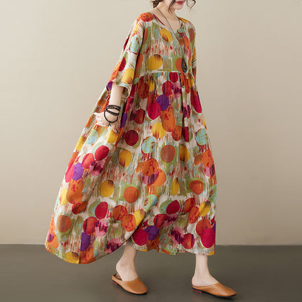 2023 Simple Fashion Comfortable Casual Long Dress Summer New Extra-large Round Neck Short Sleeve Digital Printed Dress