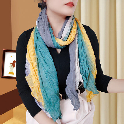 Spring and Summer Cotton Linen Pressed Pleated Leopard Scarf Women Autumn and Winter New Stylish Fashion Beach Scarf Shawl