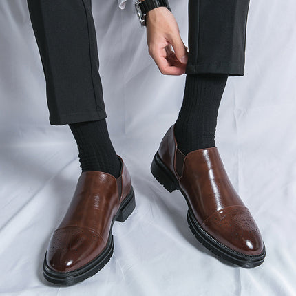 Cross-Border Large Size 46 Men's Shoes Brogue Carved Leather Shoes Business Formal Slip-On Lazy Wedding Shoes Loafers