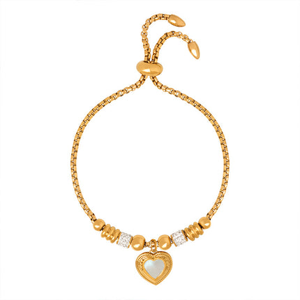Antique European and American titanium steel vacuum plating 18k gold non-fading round heart pendant bracelet women's wholesale jewelry