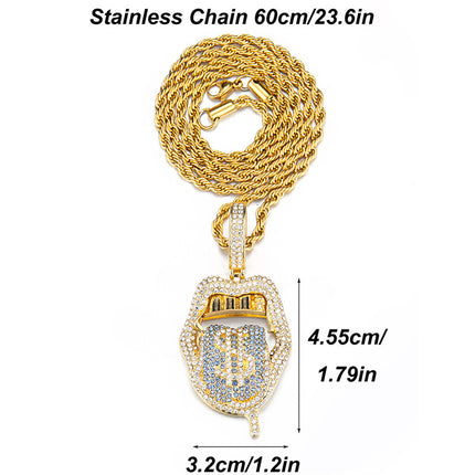 Full Diamond Skull Lickitone Dollar Pendant Design Creative Simple Retro Hip Hop Pendant Cross-border Exclusive