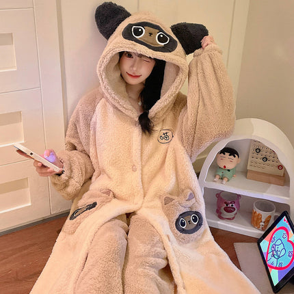 2025 Cartoon Strap Panda Pajamas Women's Winter Coral Velvet Thickened Pajamas Cute Girls Home Clothes Set
