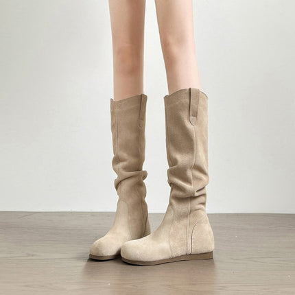 Cowhide Birkenstock-Style Long Boots 2025 Autumn and Winter New Style Pleated Boots Birkenstock Slim Boots Riding Boots Stretch Boots