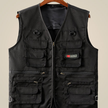 Men's Vest for Spring and Autumn, Padded for Middle-Aged and Elderly Men, Multi-Pocket Vest, Outdoor Fishing Casual Wear, Dad's Vest