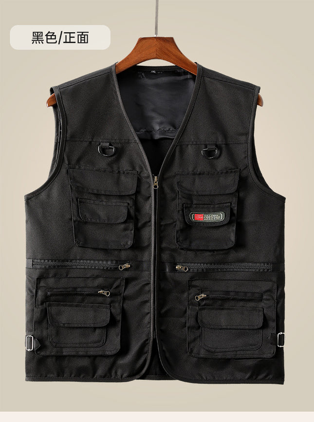 Men's Vest for Spring and Autumn, Padded for Middle-Aged and Elderly Men, Multi-Pocket Vest, Outdoor Fishing Casual Wear, Dad's Vest