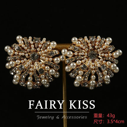 Middle Ancient New Style Heavy Industry Woven Pearl Chain Flower Vintage Alloy Hollow Pattern Design Women's Necklace Earrings