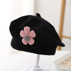 Small pink flower beret-black / 3-48 months