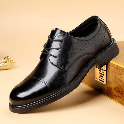 2026 Spring Breathable Casual Derby Shoes Men's Business Formal Leather Shoes Men's Genuine Leather British Style Three-Panel Men's Shoes