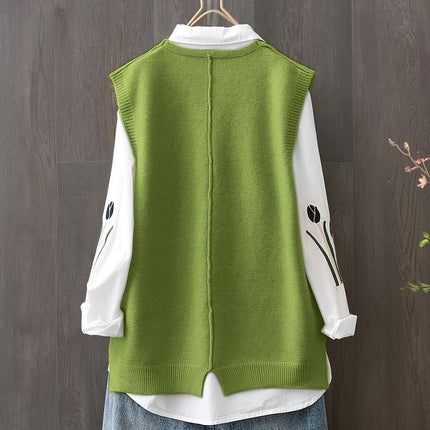 Green Sweater Vest Green V Neck Knit Sweater Vest Women'S