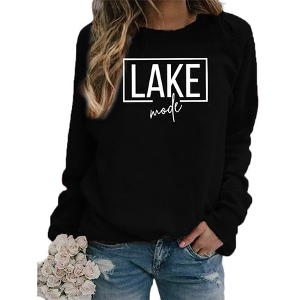 Foreign Trade Amazon Cross-border Supply lake mode Printed Women's Round Neck Sweats All-match Loose European Size