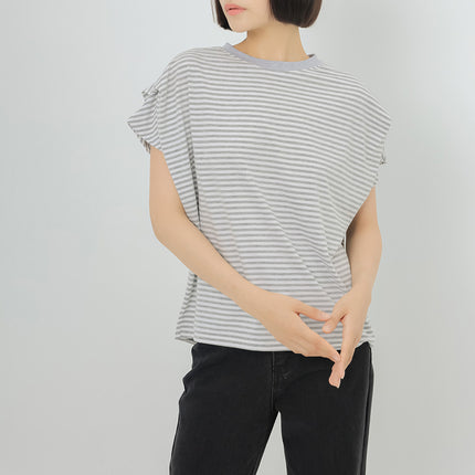 Japanese and Korean Summer New Striped T-Shirt Women's Round Neck Bat Sleeve Loose Slimming Pure Cotton Short-Sleeve Top Cross-Border in Stock