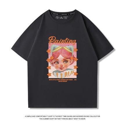 Navy Blue Short-Sleeved T-Shirt for Women, Summer 2026 New Popular Style, Loose Fit, Pure Cotton, Half-Sleeve, Drop Shoulder Design, Slimming Top