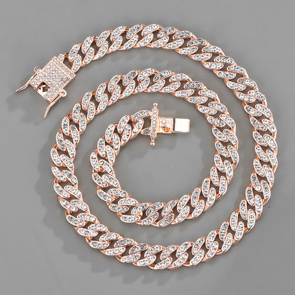 Full diamond Cuban chain European and American hipster hip-hop rap jewelry 10mm Cuban hip-hop jewelry wholesale necklace female Joker