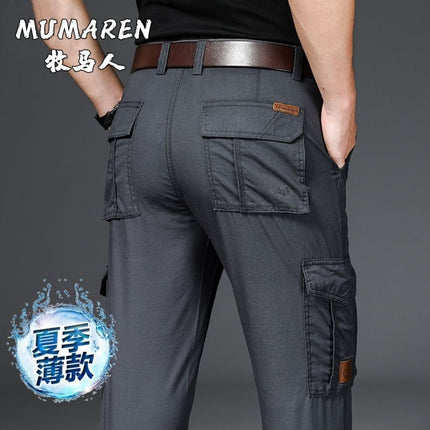 Pure Cotton Multi-Pocket Work Pants for Men, Loose Straight-Leg Casual Pants, Durable Outdoor Large Size Long Pants for Men