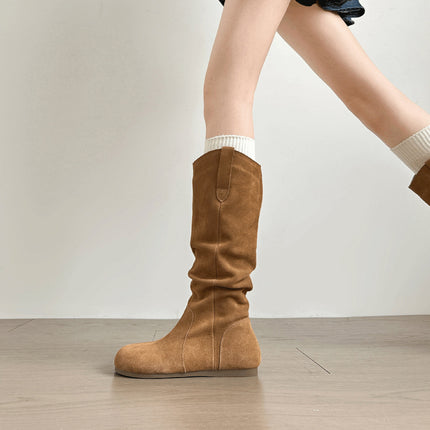 Cowhide Birkenstock-Style Long Boots 2025 Autumn and Winter New Style Pleated Boots Birkenstock Slim Boots Riding Boots Stretch Boots