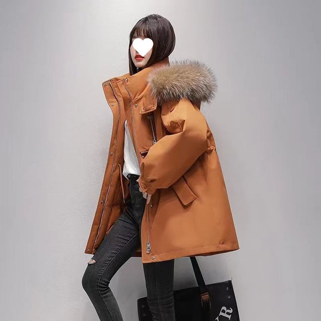 Parka for Women 2025 Winter New Thickened Warm Workwear Cotton Coat Loose Cotton Jacket Versatile Waist-Cinching Hooded Outerwear