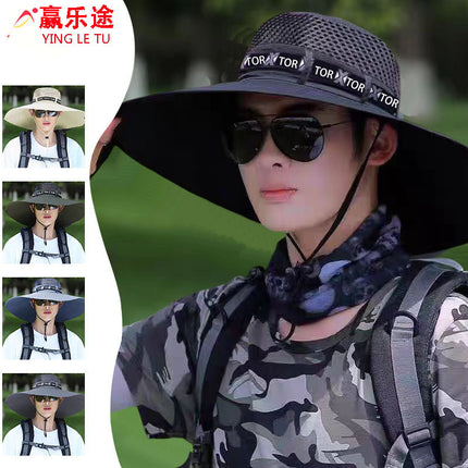 Summer New Style Large Brim Sun Hat for Men, Anti-Uv Outdoor Foldable Face-Covering Sun Protection Breathable Fisherman Hat