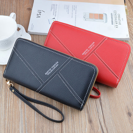 New Wallet Women's Long Double Zipper Clutch Bag Fashionable Litchi Pattern Soft Leather Large Capacity Double Wallet Mobile Phone Bag