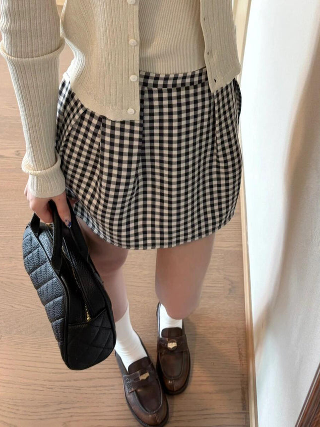 2026 New Early Spring Outfit: a Complete Set of Korean-Style Gentle Knit Cardigan and Plaid Suspender Skirt Set