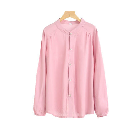 Middle-Aged and Elderly Women's Summer Thin Cardigan Mother's Wear Cotton Silk Long-Sleeved Loose Large Size Artificial Cotton Shirt Pajama Top