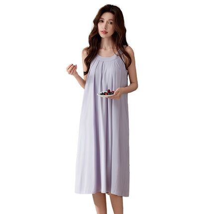 Sling Lyocell Cotton Cool Feeling Nightgown with Breast Pads for Women Summer Home Clothes Can Be Worn Outside Casual and Comfortable Summer Girls