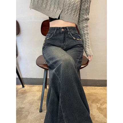 Vintage Slim Look Wide Leg Jeans Women's Fashionable All-match Korean Style High Waist Design Sense Casual Narrow Straight Long Pants