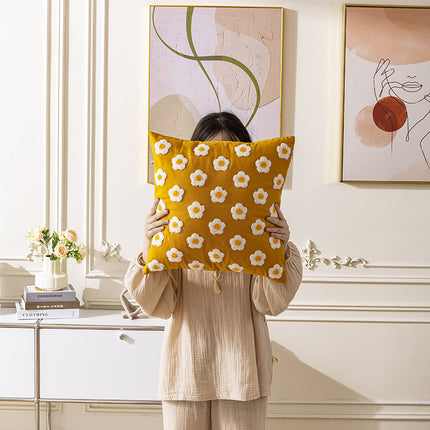 Nordic Towel Embroidered Embroidered Embroidered Pillow Living Room Cream Sofa Cushion Flower Model Room Bay Window Cushion Cover