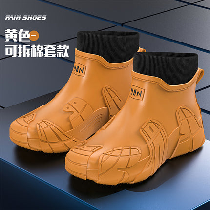 2025 cross-border water shoes men's short tube outdoor fishing rain boots non-slip low tube rubber shoes work rain boots fleece-lined rain boots